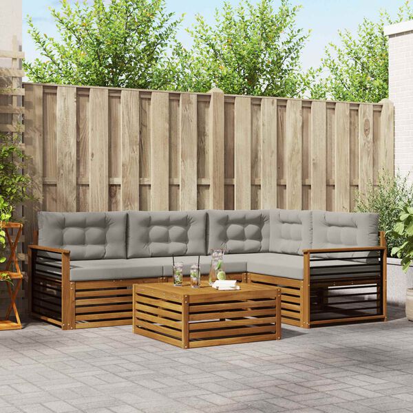 vidaXL Udend&oslash;rs sofagruppe 5 pcs Naturlig og Lys Gr&aring; Massivt Akacietr&aelig;