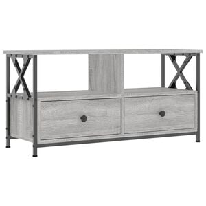 vidaXL tv-bord 90x33x45 cm konstrueret tr&aelig; og jern gr&aring; sonoma-eg