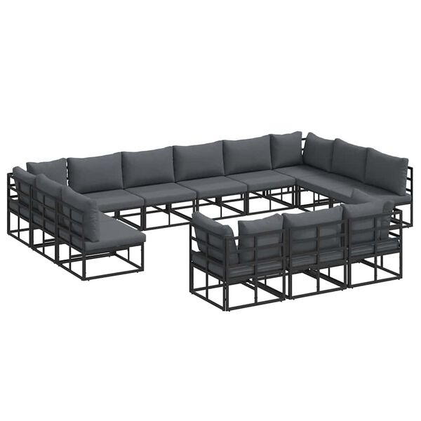 vidaXL Havesofa S&aelig;t med pude 13 pcs Sort Aluminium