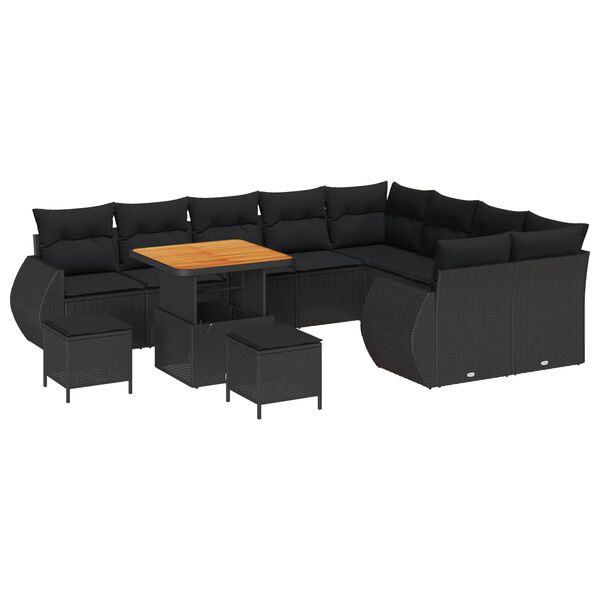 vidaXL Havesofa Sæt 12 pcs Sort polyrattan