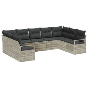 vidaXL Sofa S&aelig;t med pude 9 pcs Lysegr&aring; polyrattan