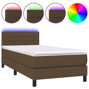 vidaXL kontinentalseng med LED-lys 90x200 cm stof m&oslash;rkebrun