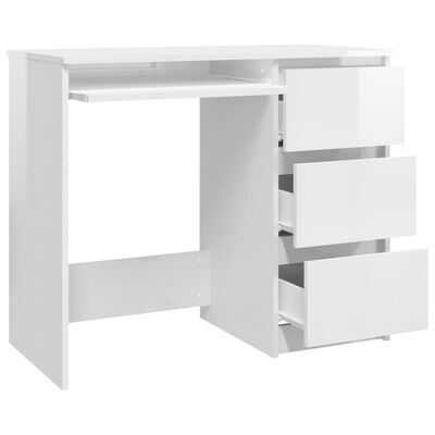 vidaXL skrivebord 90x45x76 cm spånplade højglans hvid