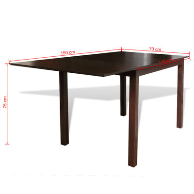 vidaXL spisebord med forlængelse gummitræ brun 150 cm