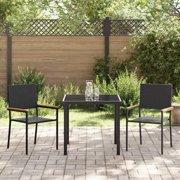 vidaXL Have Spisebordss&aelig;t med pude 3 pcs Sort polyrattan