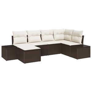 vidaXL Havesofa S&aelig;t med pude 6 pcs Brun og Creme polyrattan
