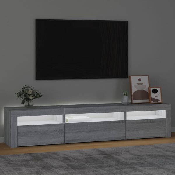 vidaXL tv-bord med LED-lys 195x35x40 cm grå sonoma-eg