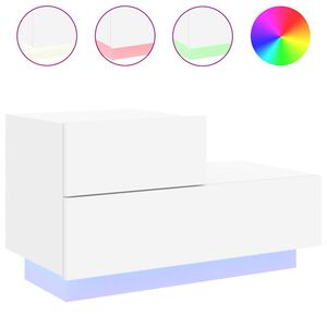 vidaXL sengebord med LED-lys 70x36x40,5 cm hvid
