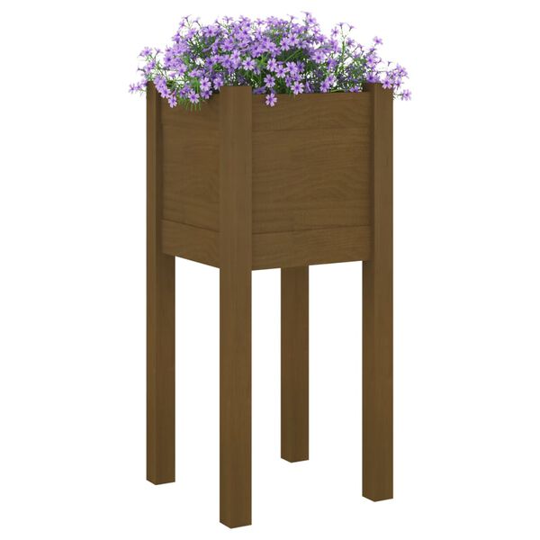 vidaXL plantekasser 2 stk. 31x31x70 cm massivt fyrretræ gyldenbrun