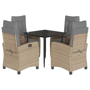 vidaXL spisebordss&aelig;t til haven 5 dele med hynder polyrattan beige
