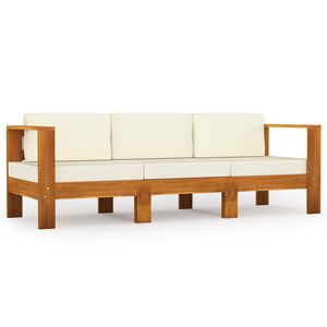 vidaXL 3-personers havesofa med cremehvide hynder massivt akacietr&aelig;