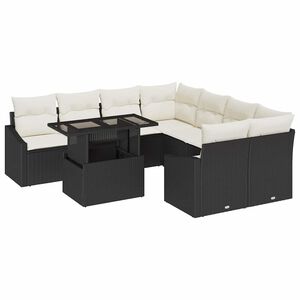 vidaXL Havesofa S&aelig;t med pude 9 pcs Sort og Cream polyrattan