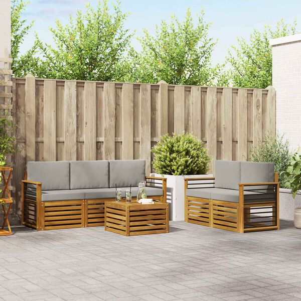 vidaXL Sofas&aelig;t med pude 6 pcs Naturlig og Lys Gr&aring; Massivt Akacietr&aelig;