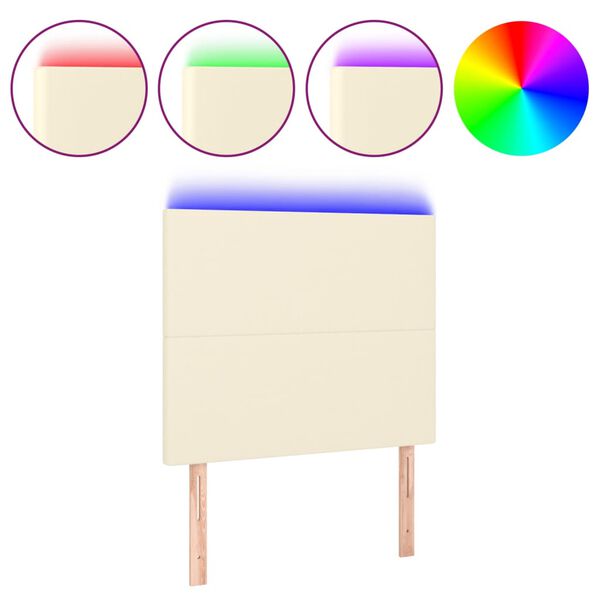 vidaXL sengegavl med LED-lys 80x5x118/128 cm kunstl&aelig;der cremefarvet