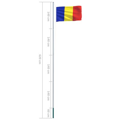 vidaXL Rumænien flag og flagstang 6,2 m aluminium