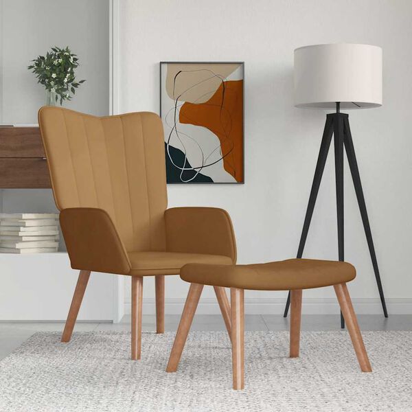 vidaXL l&aelig;nestol med fodskammel fl&oslash;jl brun