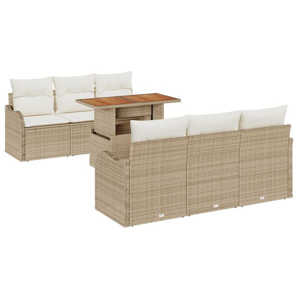 vidaXL Havesofa S&aelig;t med pude 7 pcs Beige og creme polyrattan