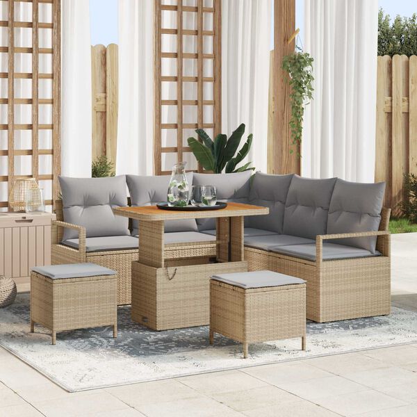 vidaXL Havesofa S&aelig;t med pude 8 pcs Beige polyrattan