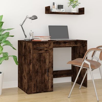 vidaXL skrivebord med skabe konstrueret træ røget egetræ