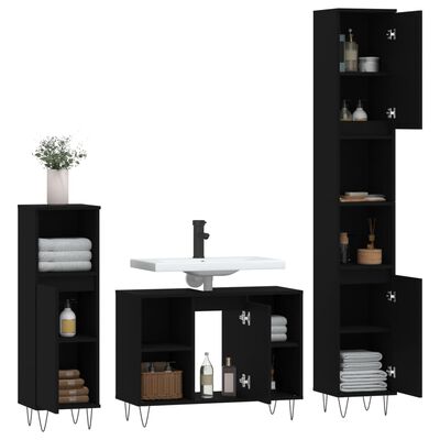 vidaXL møbelsæt til badeværelse 3 dele konstrueret træ sort