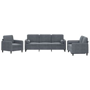 vidaXL sofas&aelig;t 3 dele med puder velour m&oslash;rkegr&aring;