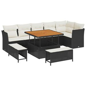vidaXL Havesofa S&aelig;t 9 pcs Sort polyrattan
