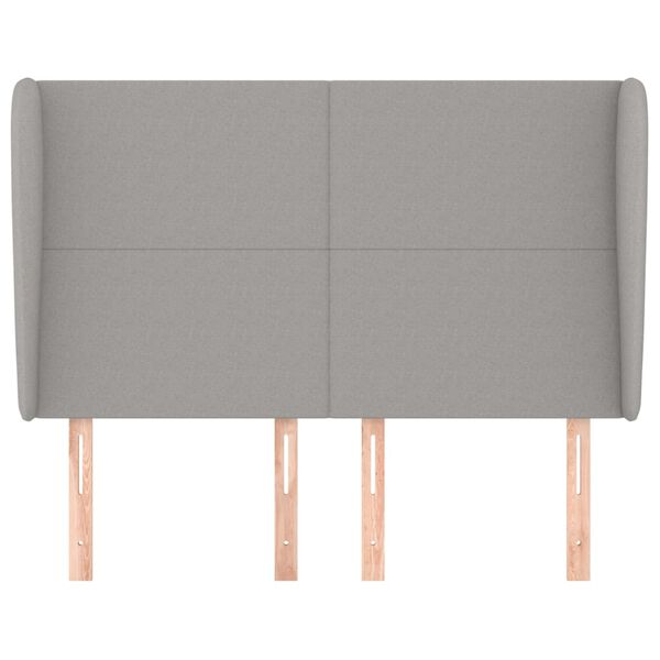 vidaXL sengegavl med kanter 147x23x118/128 cm stof lysegr&aring;