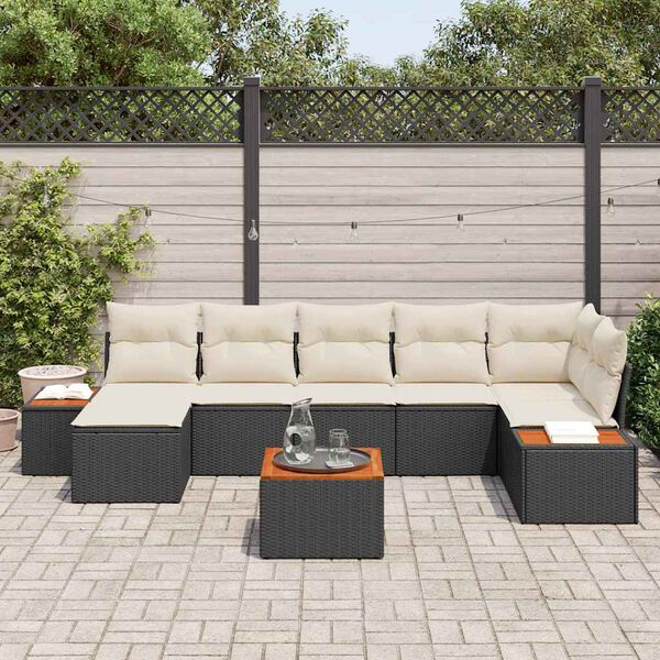 vidaXL Havesofa Sæt med pude 8 pcs Sort polyrattan