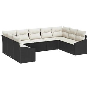 vidaXL Sofa S&aelig;t med pude 9 pcs Sort polyrattan