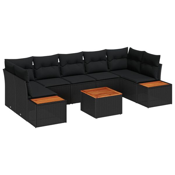 vidaXL Havesofa S&aelig;t med pude med opbevaring 8 pcs Sort Poly rattan