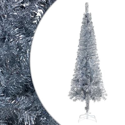 vidaXL smalt juletræ med lys 180 cm sølvfarvet