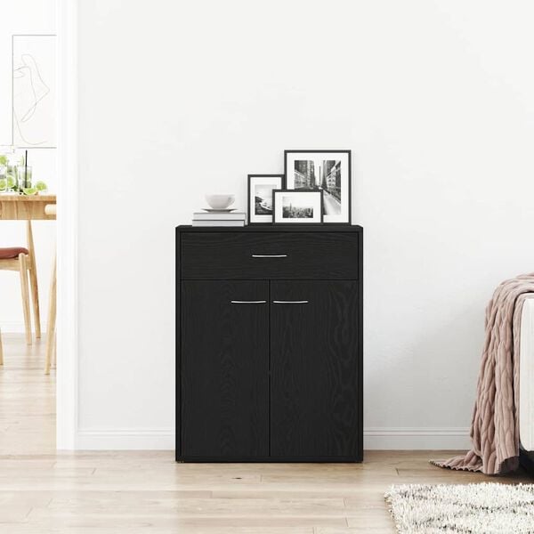 vidaXL Sideboard med skuffe Sort eg 60 x 30 x 75 cm Konstrueret træ