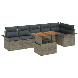 vidaXL Havesofa S&aelig;t med opbevaring 7 pcs Gr&aring; Poly rattan