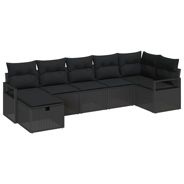 vidaXL Sofa S&aelig;t med pude med opbevaring 7 pcs Sort polyrattan