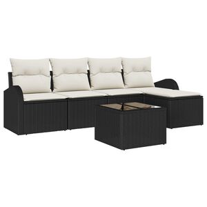 vidaXL Sofa S&aelig;t med pude med opbevaring 6 pcs Sort og Hvid polyrattan