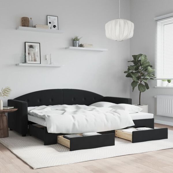 vidaXL daybed med udtræk og skuffer 80x200 cm velour sort