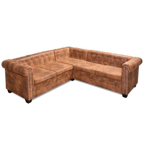 vidaXL 5-personers sofa i Chesterfield-look kunstl&aelig;der brun