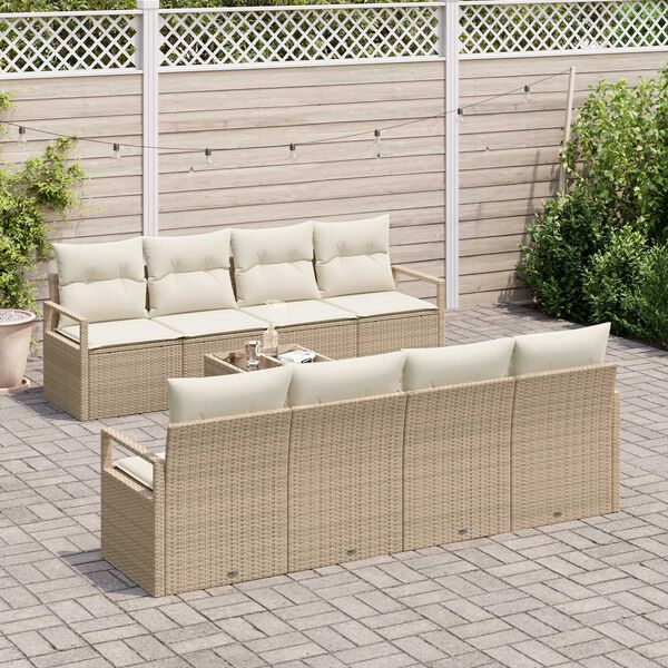 vidaXL Havesofa S&aelig;t med pude 9 pcs Beige og creme polyrattan