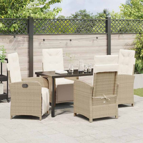 vidaXL Have Spisebordss&aelig;t med pude 5 pcs Beige polyrattan