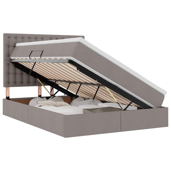 vidaXL Seng med opbevaring og LED Gr&aring;brun 140 x 190 cm Polyester