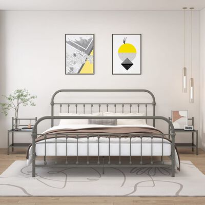 vidaXL sengeskabe 2 stk. metal og glas grå og sort