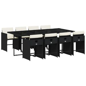 vidaXL spisebordss&aelig;t til haven 9 dele med hynder polyrattan sort