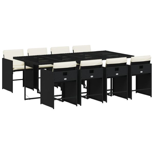 vidaXL spisebordss&aelig;t til haven 9 dele med hynder polyrattan sort