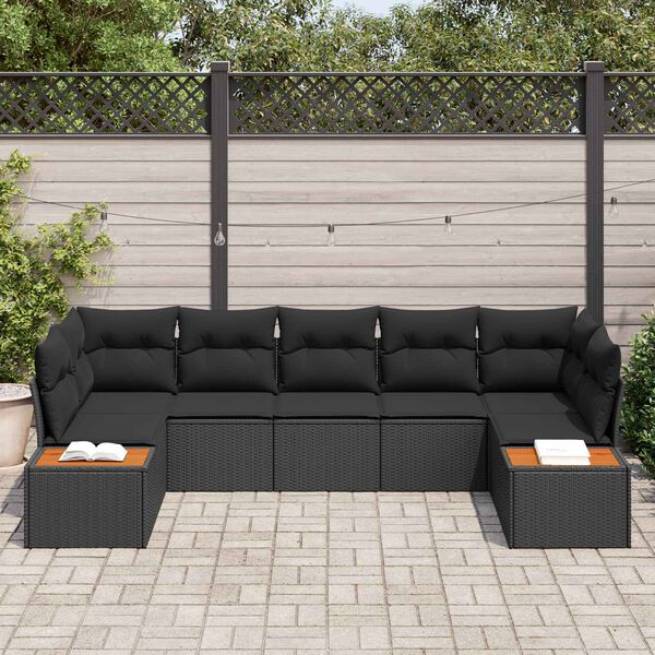 vidaXL Havesofa S&aelig;t med pude med opbevaring 7 pcs Sort Polyrattan