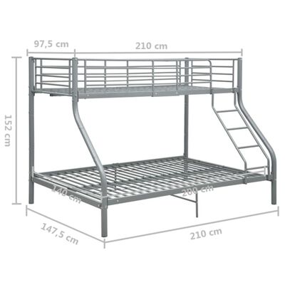 vidaXL sengestel til køjeseng 140x200 cm/90x200 cm metal grå