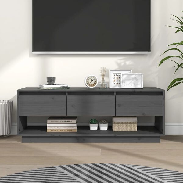 vidaXL tv-bord 110,5x34x40 cm massivt fyrretr&aelig; gr&aring;