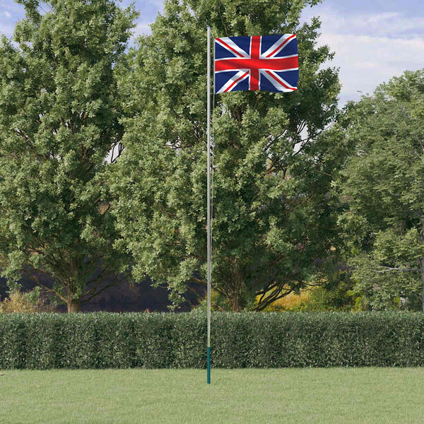 vidaXL Storbritannien flag og flagstang 6,08 m aluminium