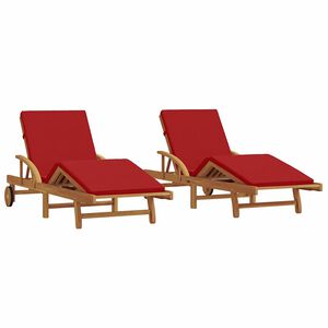 vidaXL Solstol med pude 2 pcs R&oslash;d 200 x 67 x 84cm Massivt akacietr&aelig;
