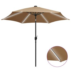 vidaXL parasol med LED-lys og aluminiumsstang 300 cm gr&aring;brun