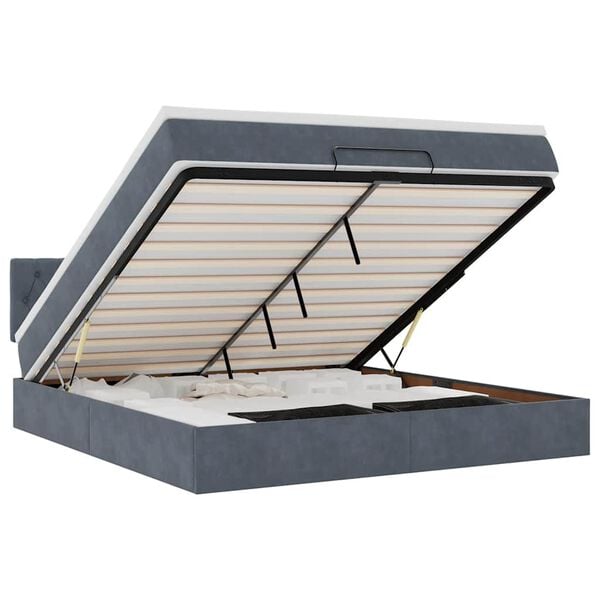 vidaXL osmannisk sengeramme med madras 180x200 cm fl&oslash;jl m&oslash;rkegr&aring;